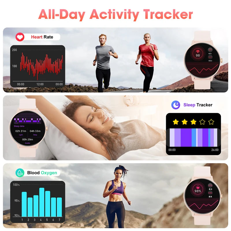 Women's and Men's Bluetooth Touch Screen smart watches Health Monitoring, Waterproof Fitness