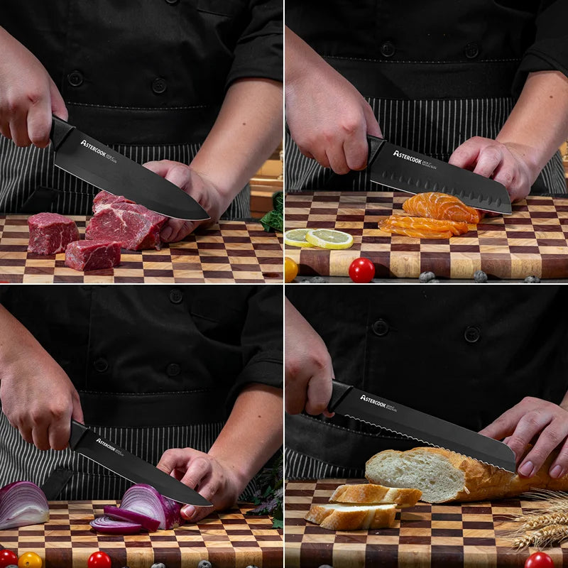 15PCS/ Stainless Steel Knife Set with Sharpener Block , and Dishwasher Safe