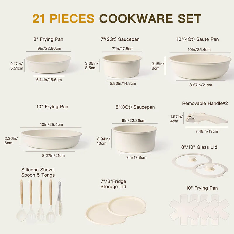 21 Piece Ceramic Cookware Set Non Stick Pot and Pan set.