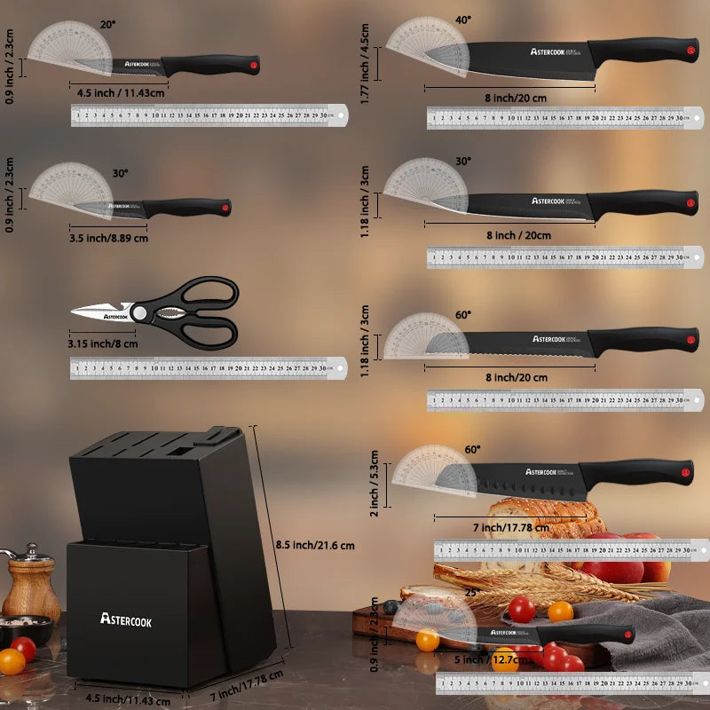 15PCS/ Stainless Steel Knife Set with Sharpener Block , and Dishwasher Safe
