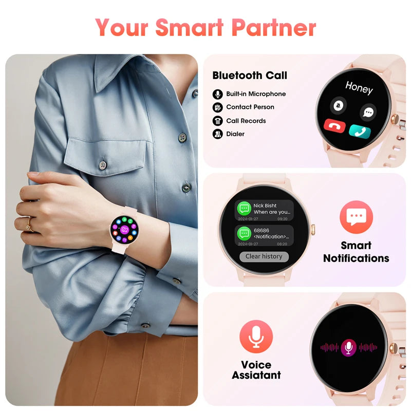 Women's and Men's Bluetooth Touch Screen smart watches Health Monitoring, Waterproof Fitness