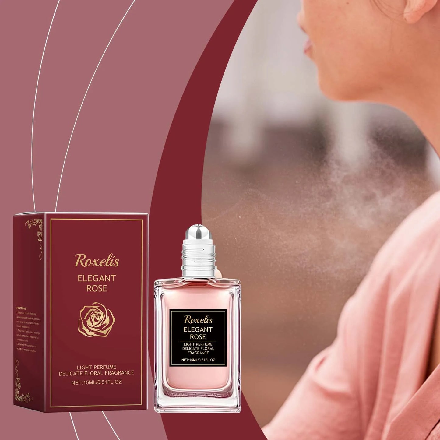 Roxelis 15ml Rose Perfume Roller Ball Floral Scent Lasting Elegant Perfume