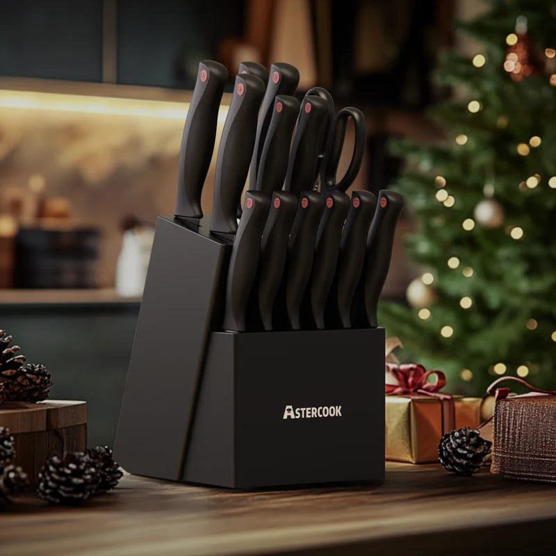 15PCS/ Stainless Steel Knife Set with Sharpener Block , and Dishwasher Safe