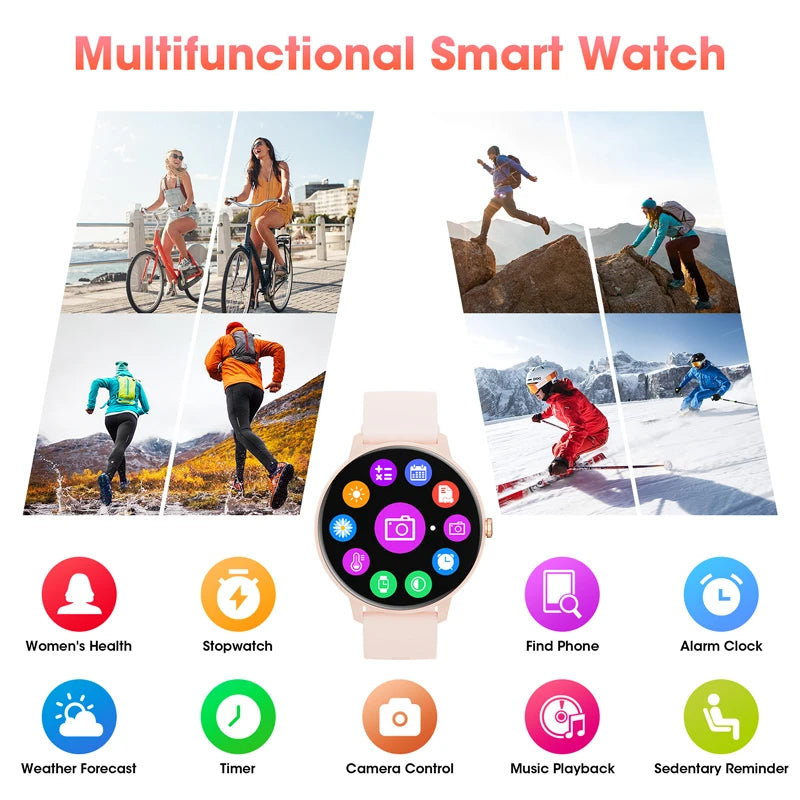 Women's and Men's Bluetooth Touch Screen smart watches Health Monitoring, Waterproof Fitness