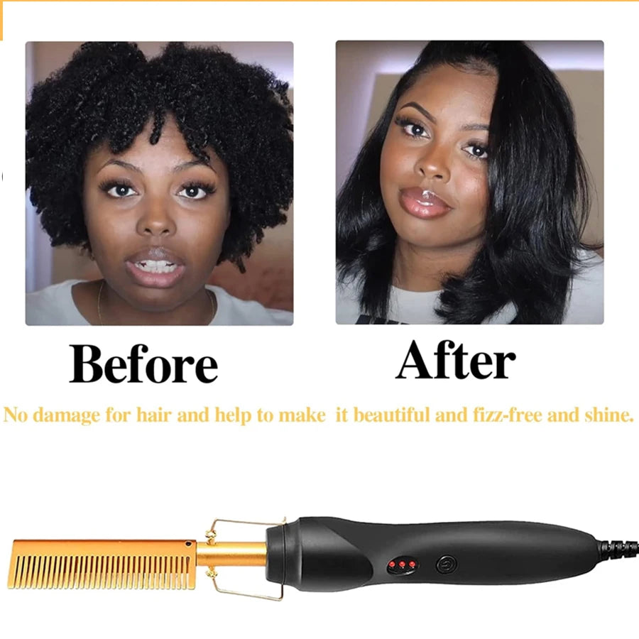 Electric Hot Comb Hair Straightener and Pressing Combs with Wig Glue Hair Wax Stick