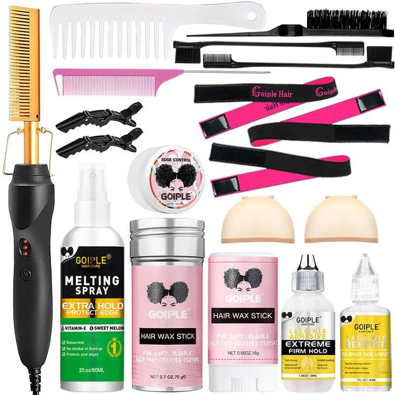 Electric Hot Comb Hair Straightener and Pressing Combs with Wig Glue Hair Wax Stick