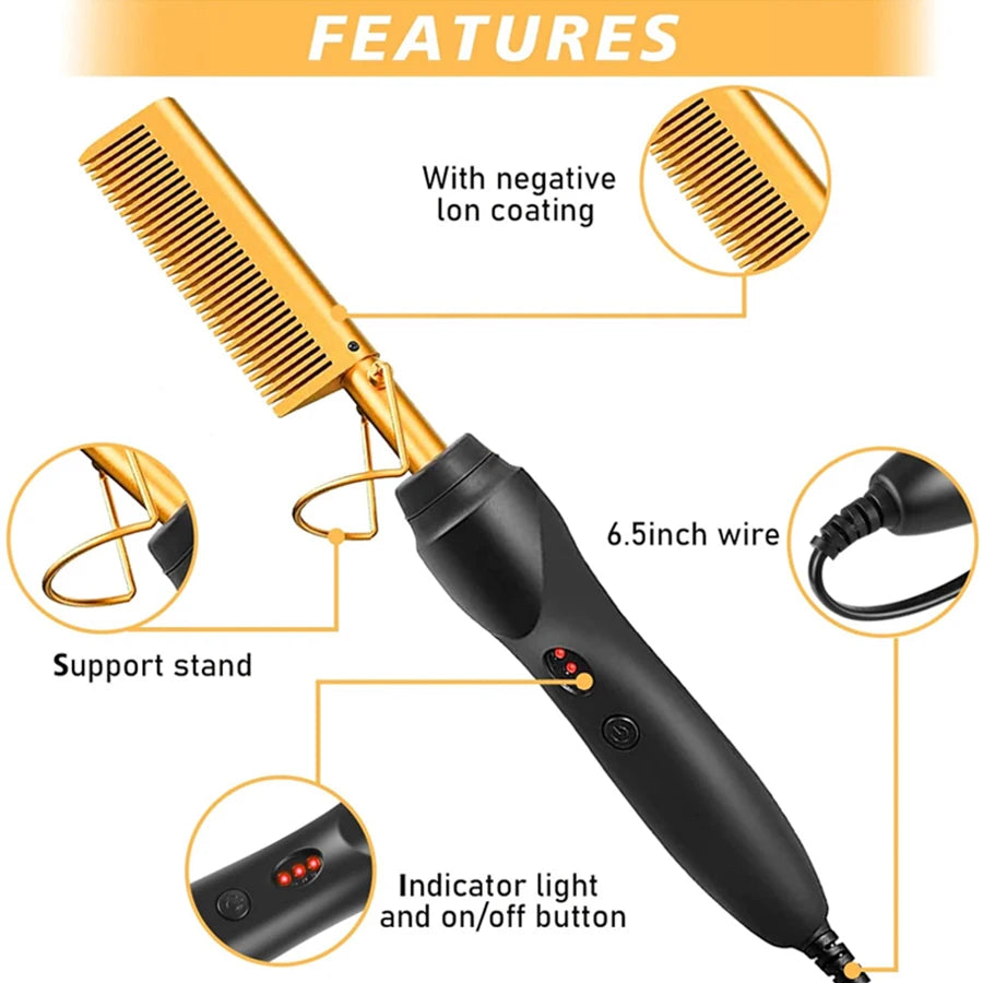 Electric Hot Comb Hair Straightener and Pressing Combs with Wig Glue Hair Wax Stick