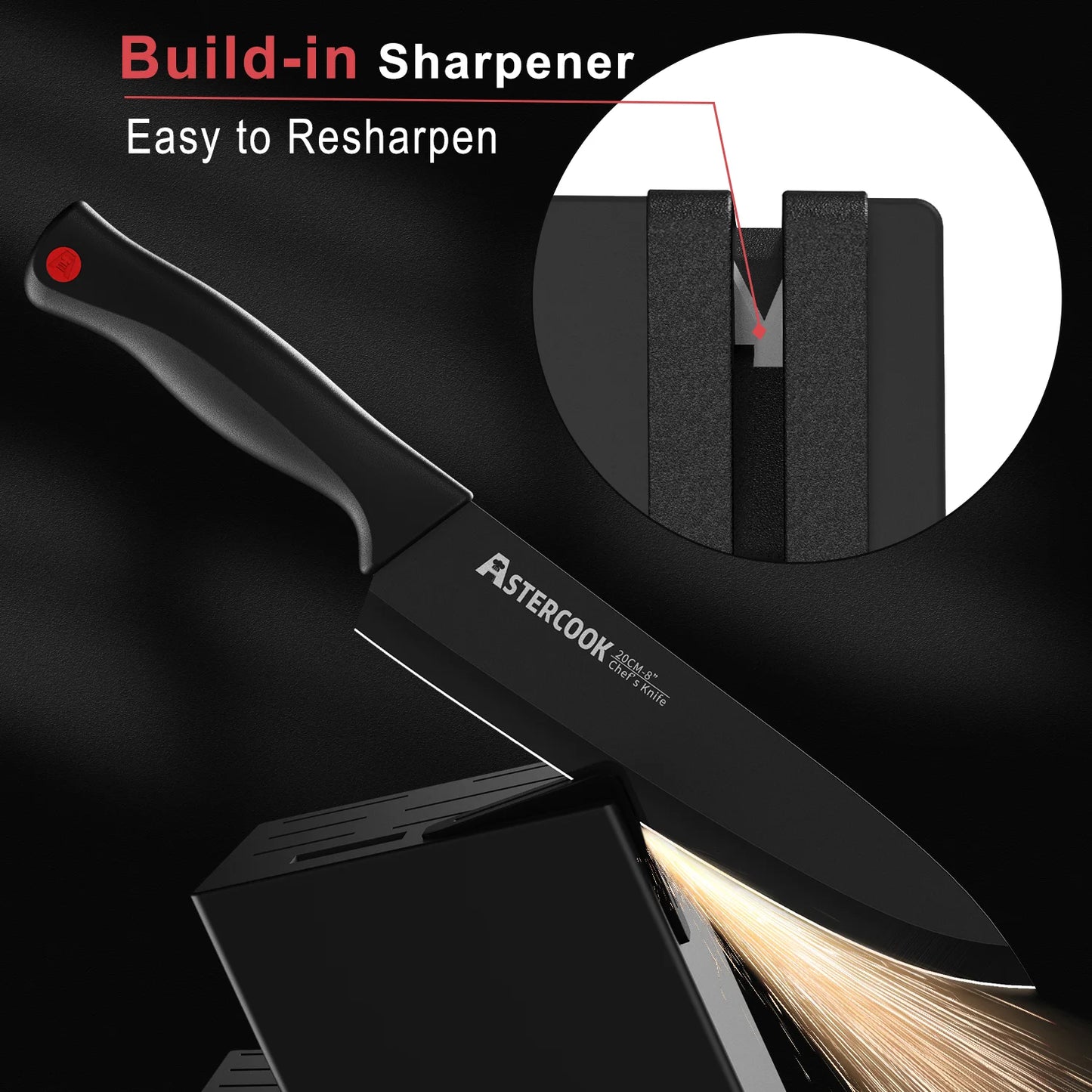 15PCS/ Stainless Steel Knife Set with Sharpener Block , and Dishwasher Safe