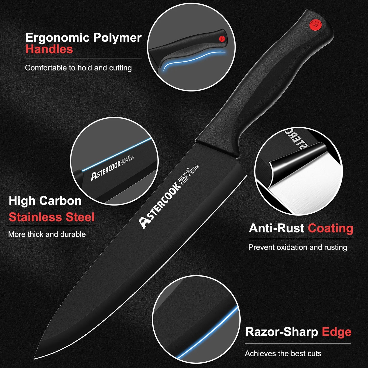 15PCS/ Stainless Steel Knife Set with Sharpener Block , and Dishwasher Safe