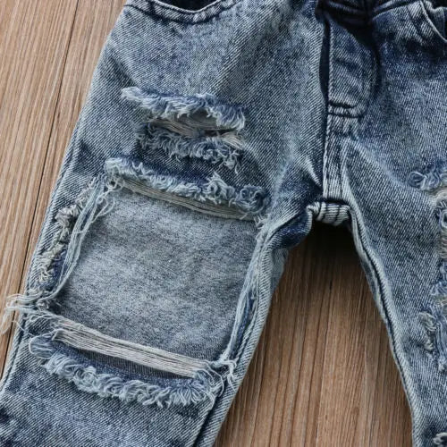 Elastic Ripped Patch Denim Jeans