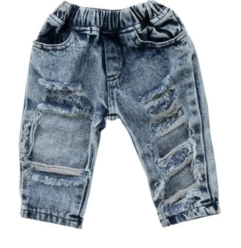 Elastic Ripped Patch Denim Jeans