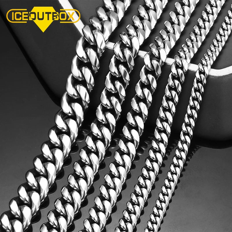 Men's Cuban Link Chain Stainless Steel Necklace and Curb Cuban Chain Jewelry 6/8/10/12mm