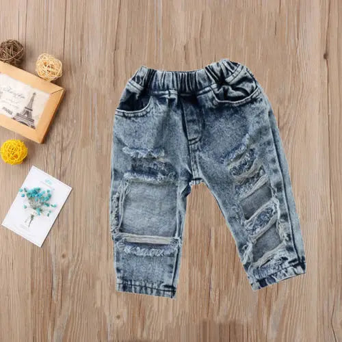 Elastic Ripped Patch Denim Jeans