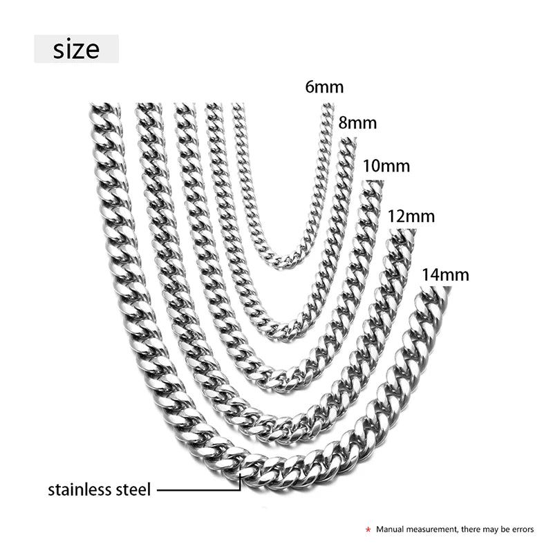 Men's Cuban Link Chain Stainless Steel Necklace and Curb Cuban Chain Jewelry 6/8/10/12mm