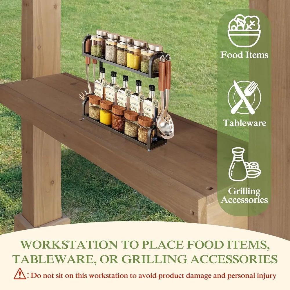 6'x13' BBQ Grill Shelter with Galvanized Steel Roof, Cedar Frame, Patio Backyard, Garden, Gazebos