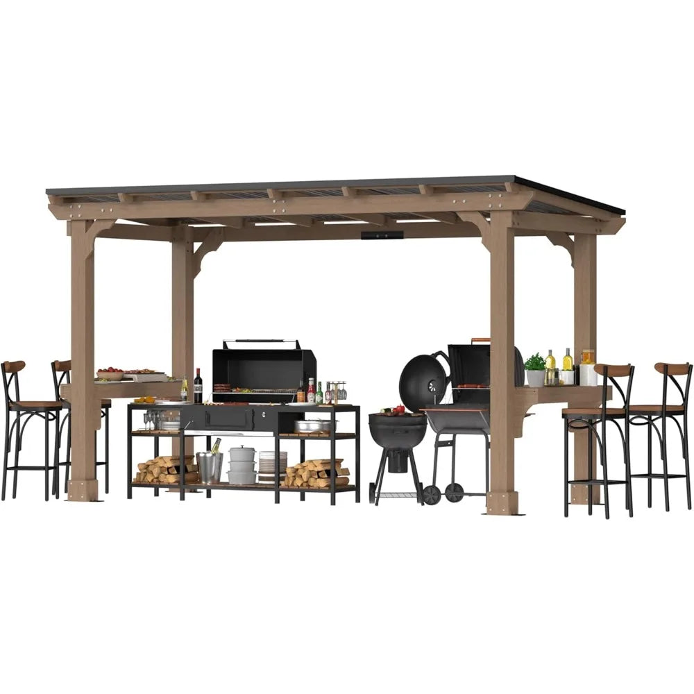 6'x13' BBQ Grill Shelter with Galvanized Steel Roof, Cedar Frame, Patio Backyard, Garden, Gazebos