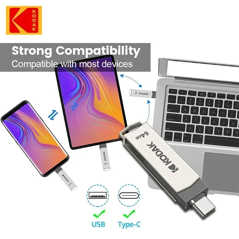 Kodak K273 USB Flash Drive USB3.2 Type C Flash Drive 32GB 64GB 128GB 256GB With High Speed