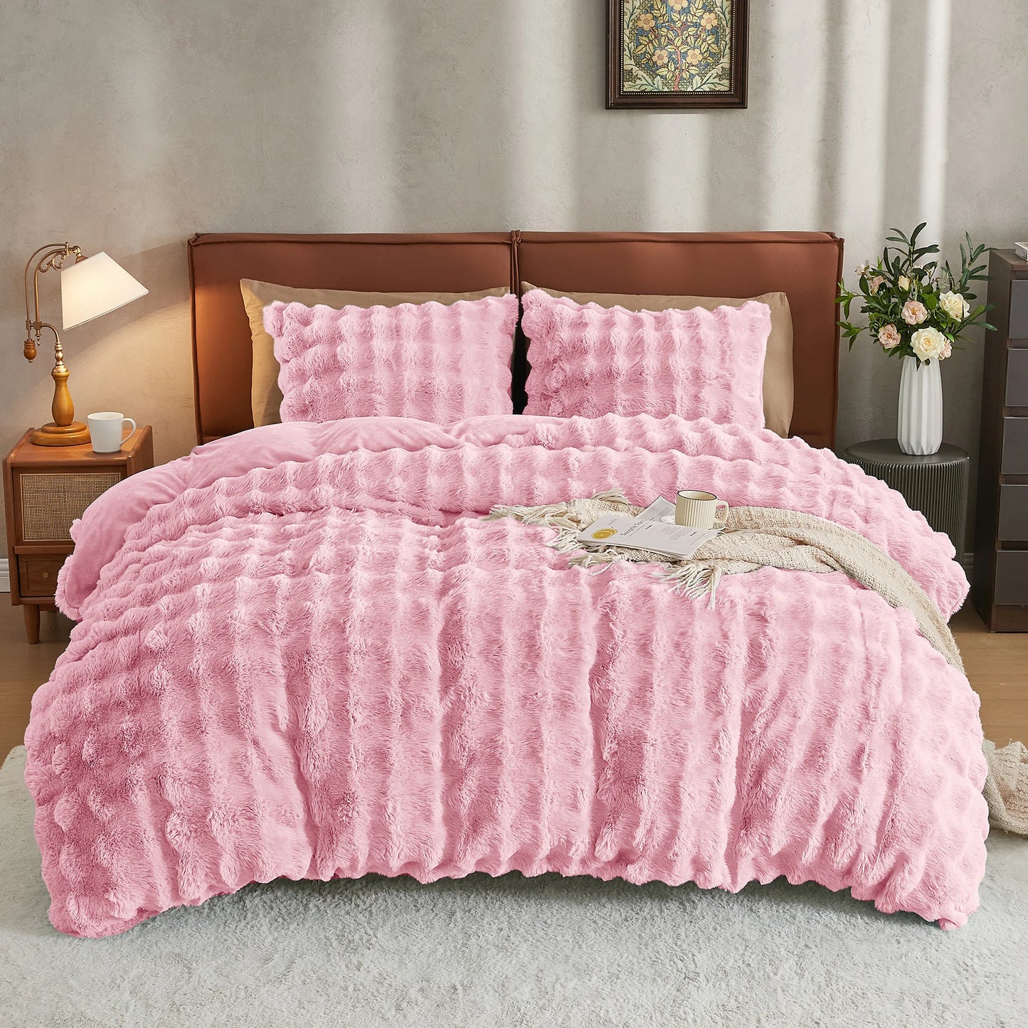 Cozy Plush Long Fluffy Bedding Set with Zipper Closure