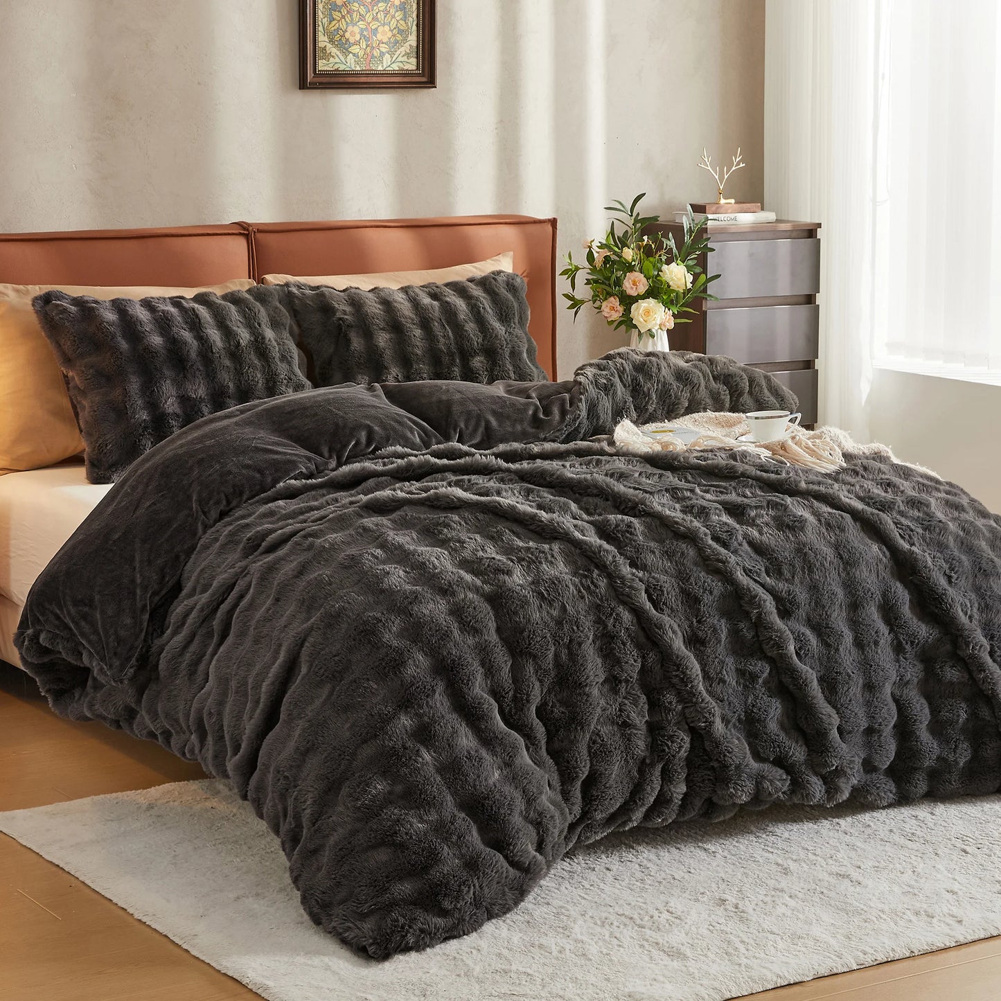 Cozy Plush Long Fluffy Bedding Set with Zipper Closure