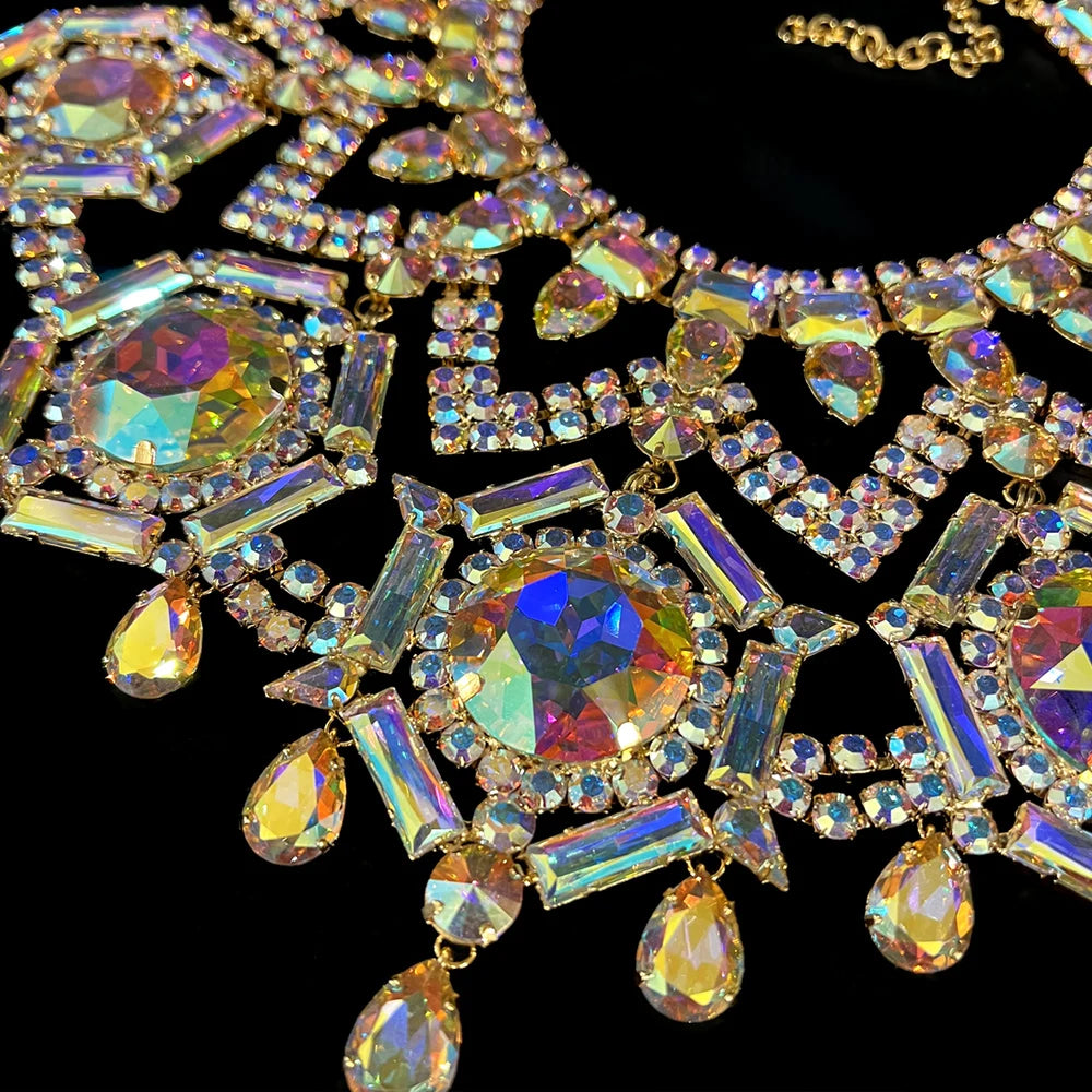 AB Color Geometric Necklace Accessories Exaggerated Jewelry Luxury Crystal