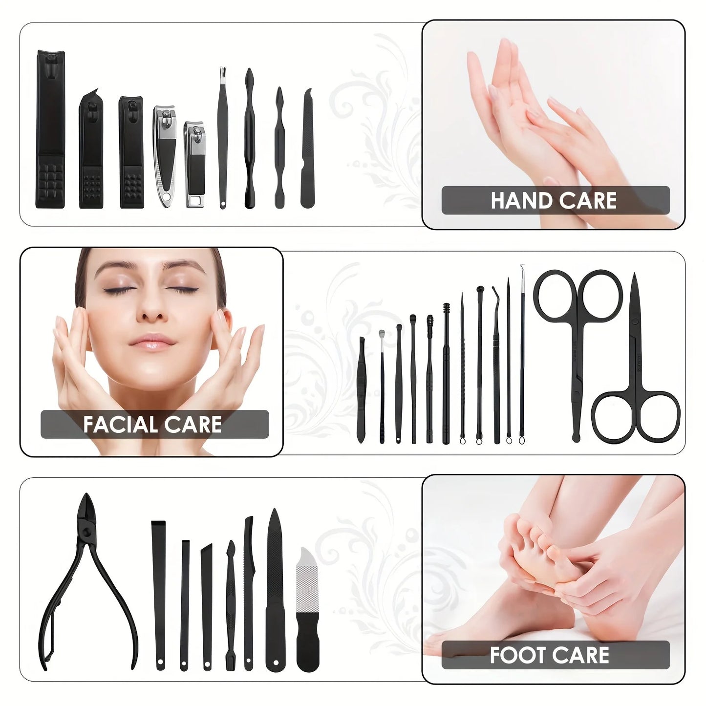 30-Piece Manicure, Pedicure Professional Nail Clipper Set Stainless Steel Black