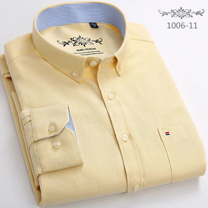 Men's solid color long-sleeve plain shirt single pocket top soft slim fit formal clothes