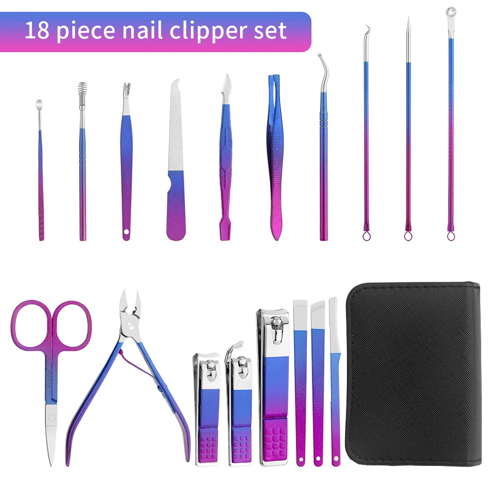 9/18 pcs Color Nail Clippers Manicure and Pedicure Tool Set