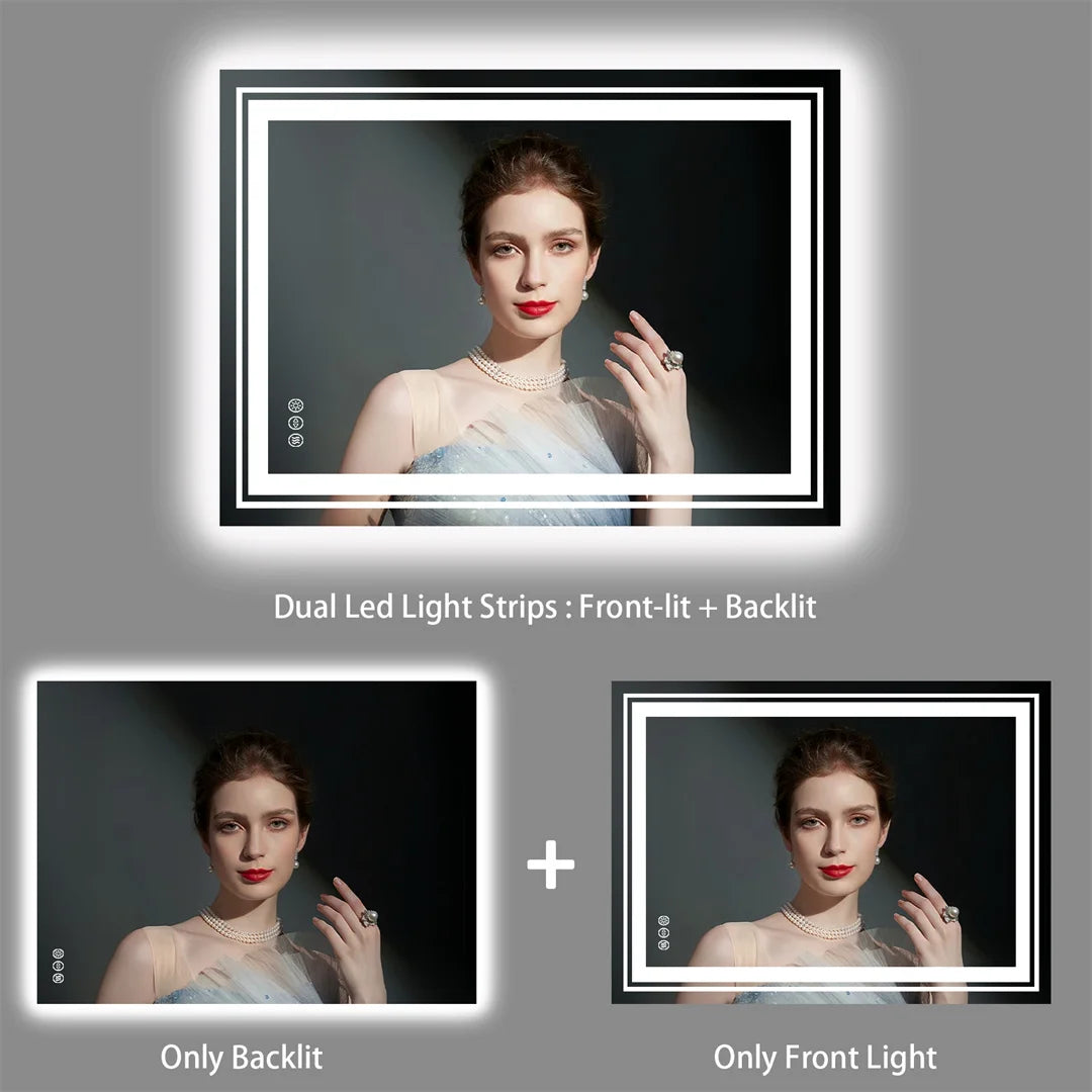 Crystal Clear LED Bathroom Mirror and Dimming with Double Lights