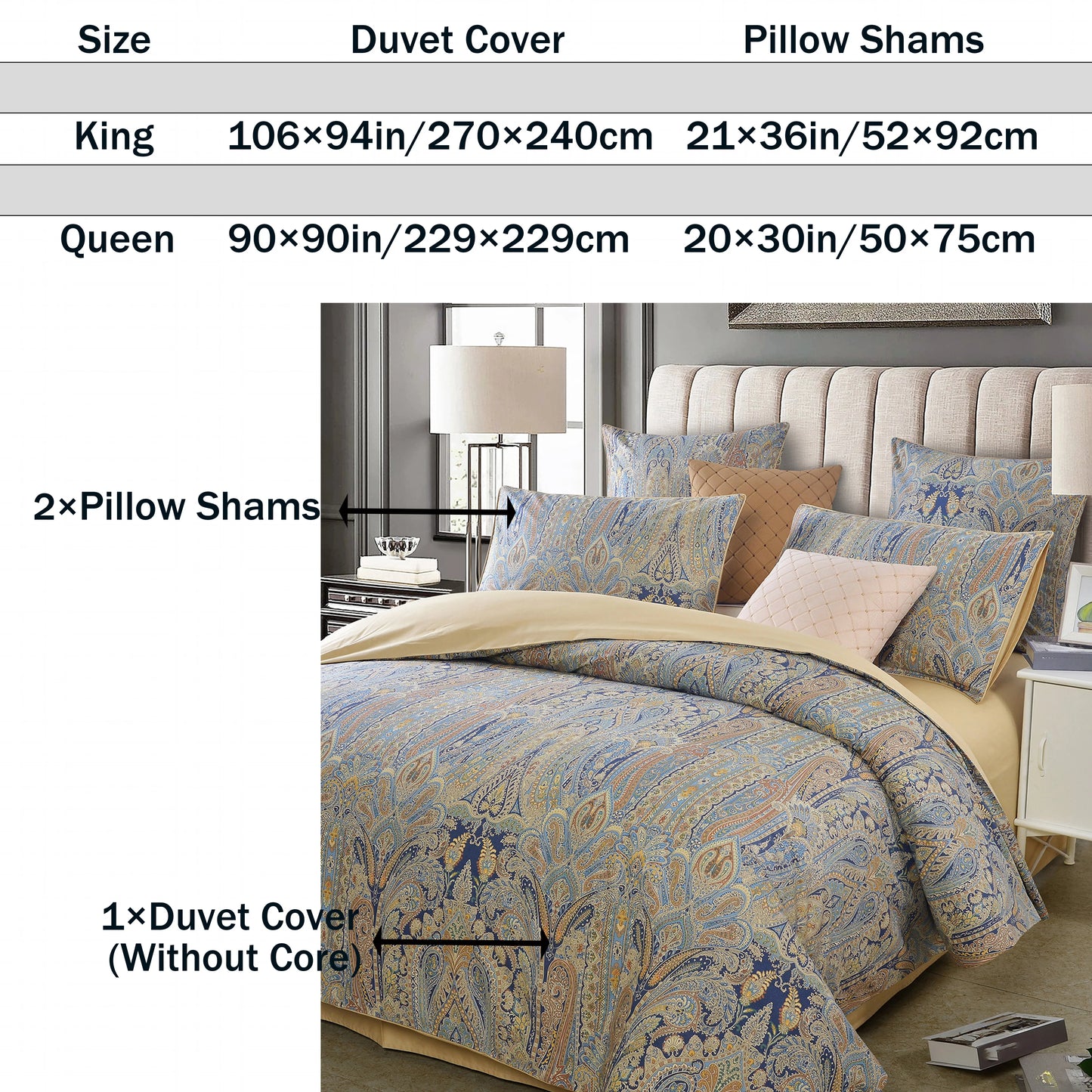 3pcs 600CT 100% Egyptian Cotton Comfort Set
