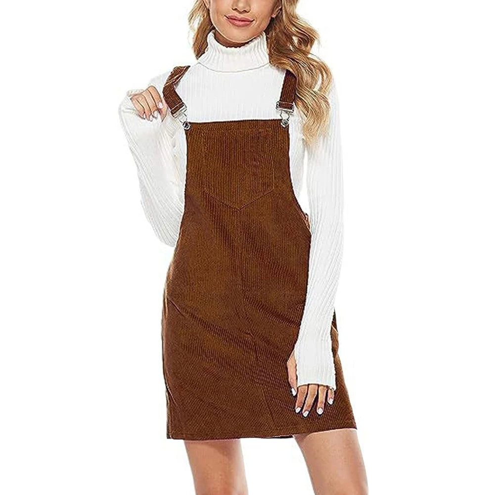 Teen Girls Corduroy Dresses Short Overall Dresses Elegant Style Daily Outfit