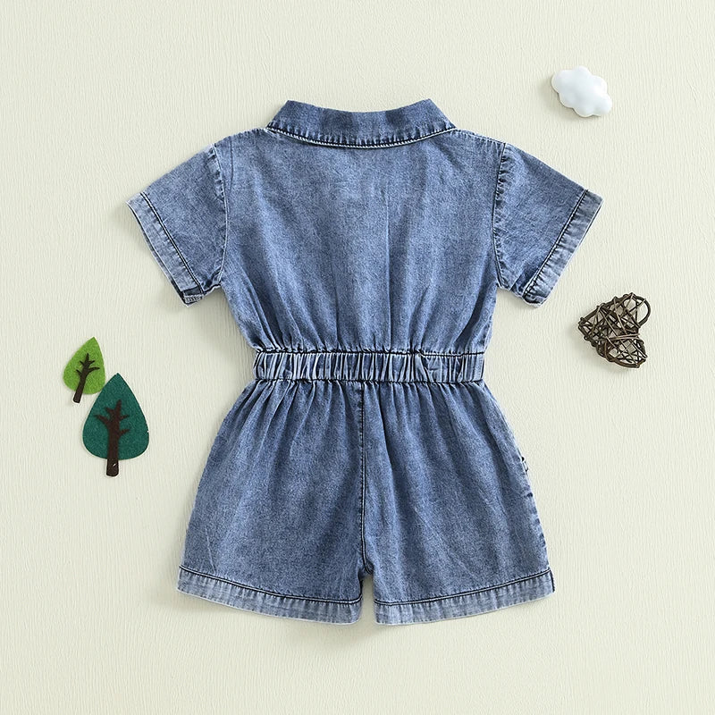Girls Denim Overall with   Adjustable Straps A-Line Button Front Closure Elastic Waistband
