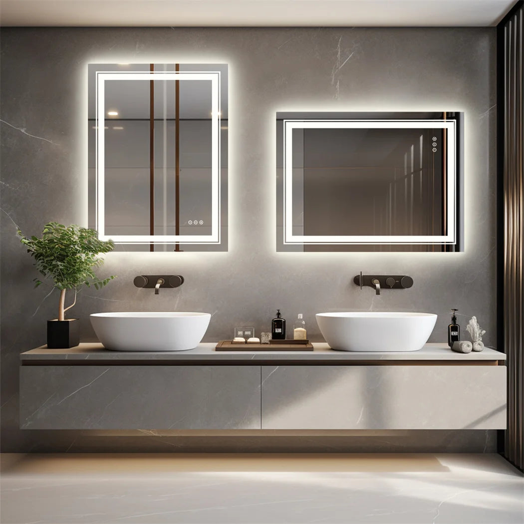 Crystal Clear LED Bathroom Mirror and Dimming with Double Lights