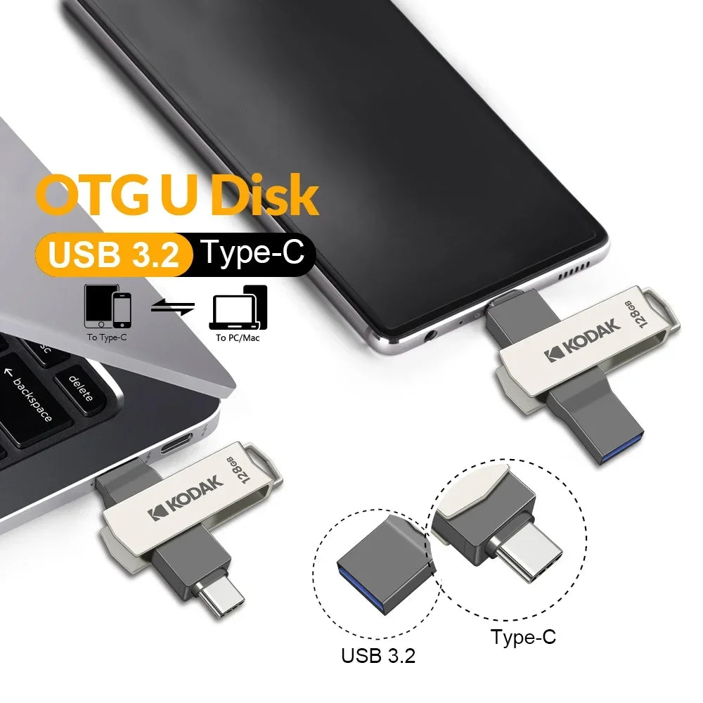 Kodak K273 USB Flash Drive USB3.2 Type C Flash Drive 32GB 64GB 128GB 256GB With High Speed
