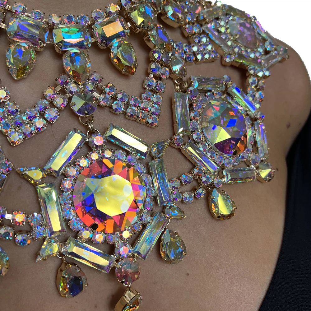AB Color Geometric Necklace Accessories Exaggerated Jewelry Luxury Crystal
