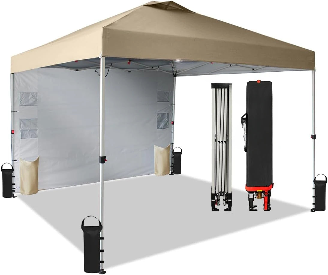 10x10 Pop Up Canopy  with Pockets Sidewall, Easy Up Sun Shelter with One Person Set Up Center Lock