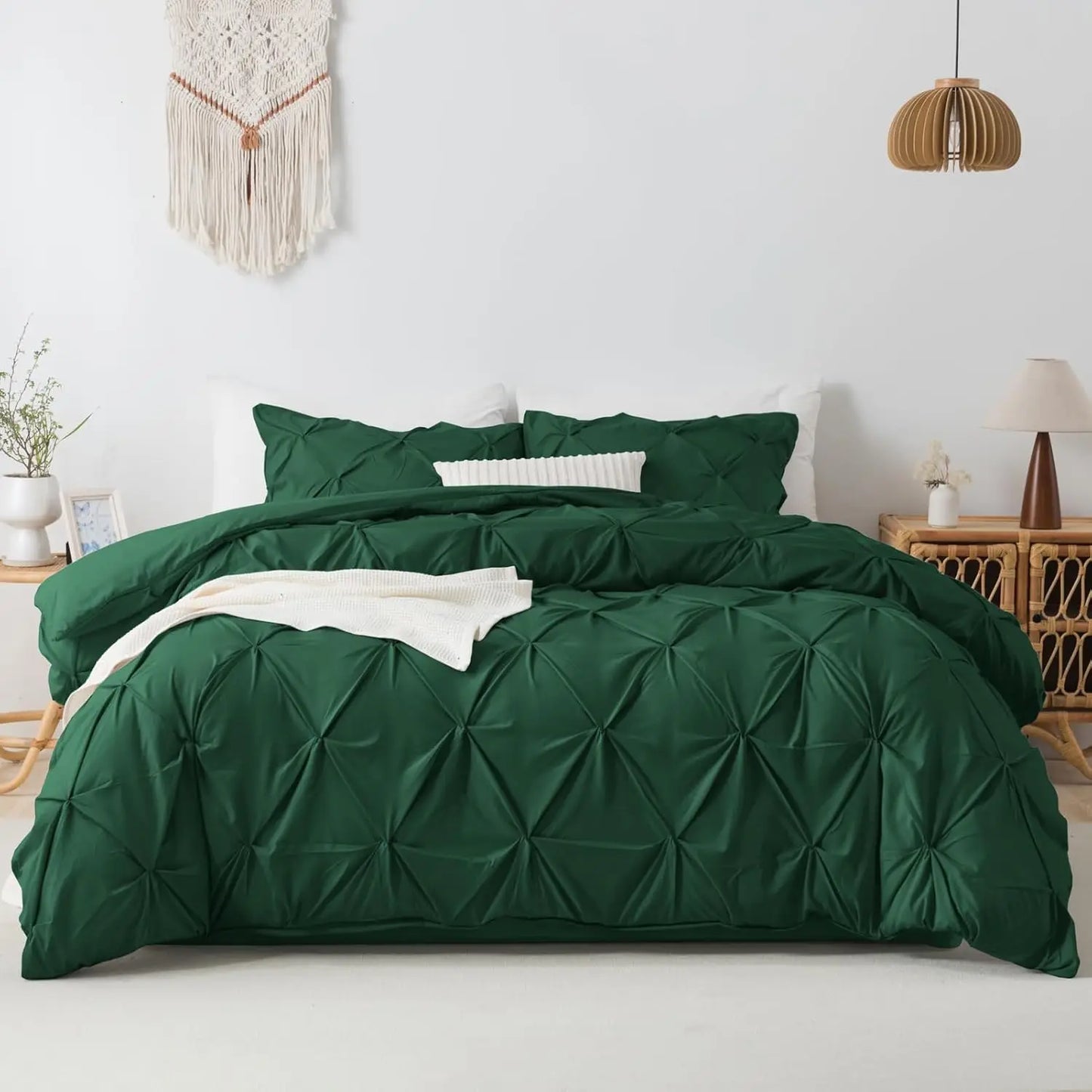 White King Pinch Pleat Cover, 3 Pieces Soft Cover Bedding Set with Zipper Closure & Corner Ties