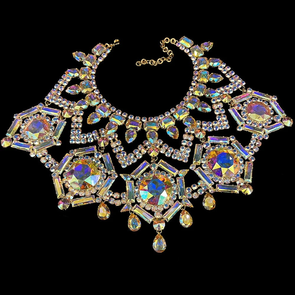 AB Color Geometric Necklace Accessories Exaggerated Jewelry Luxury Crystal
