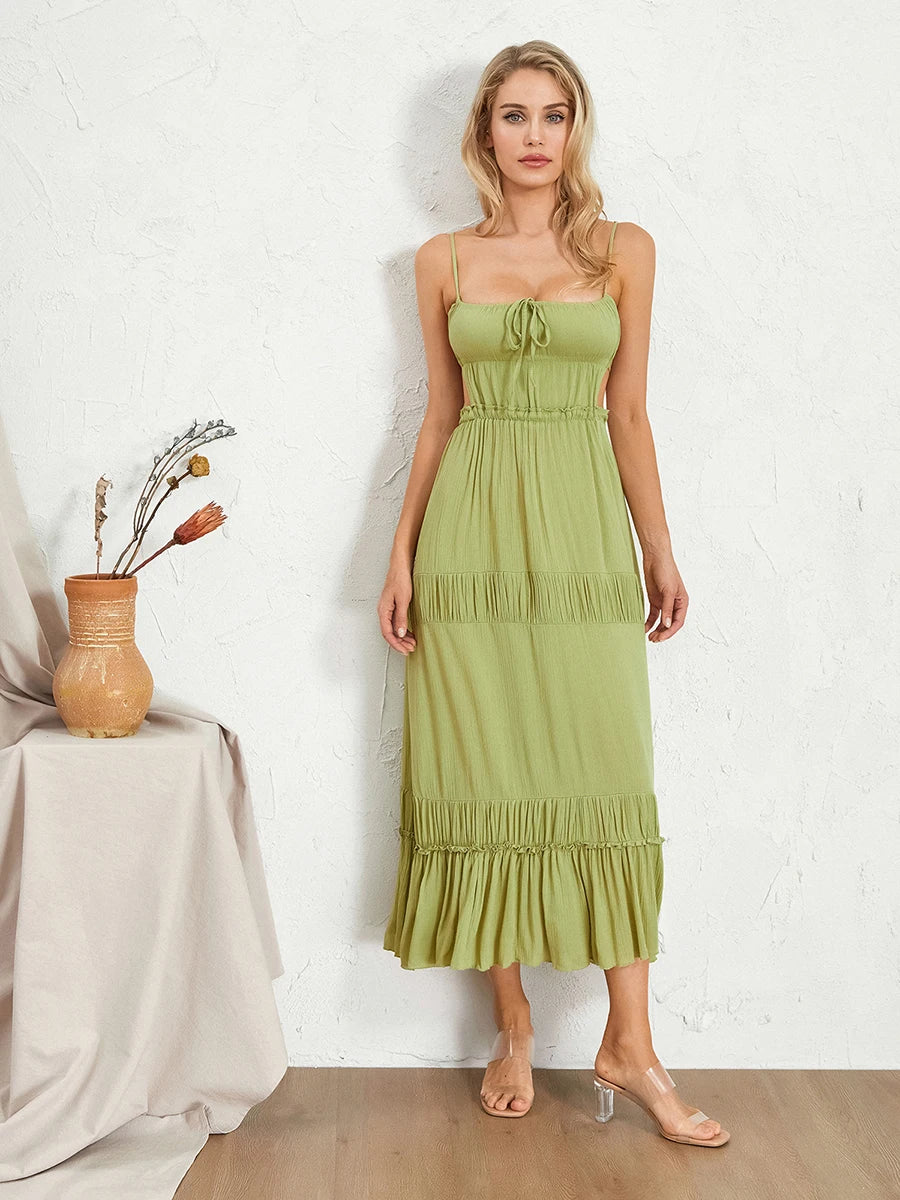 Floral Print Maxi Dress with V-Neckline and Ruffled Hem Perfect for Summer Parties and Beach