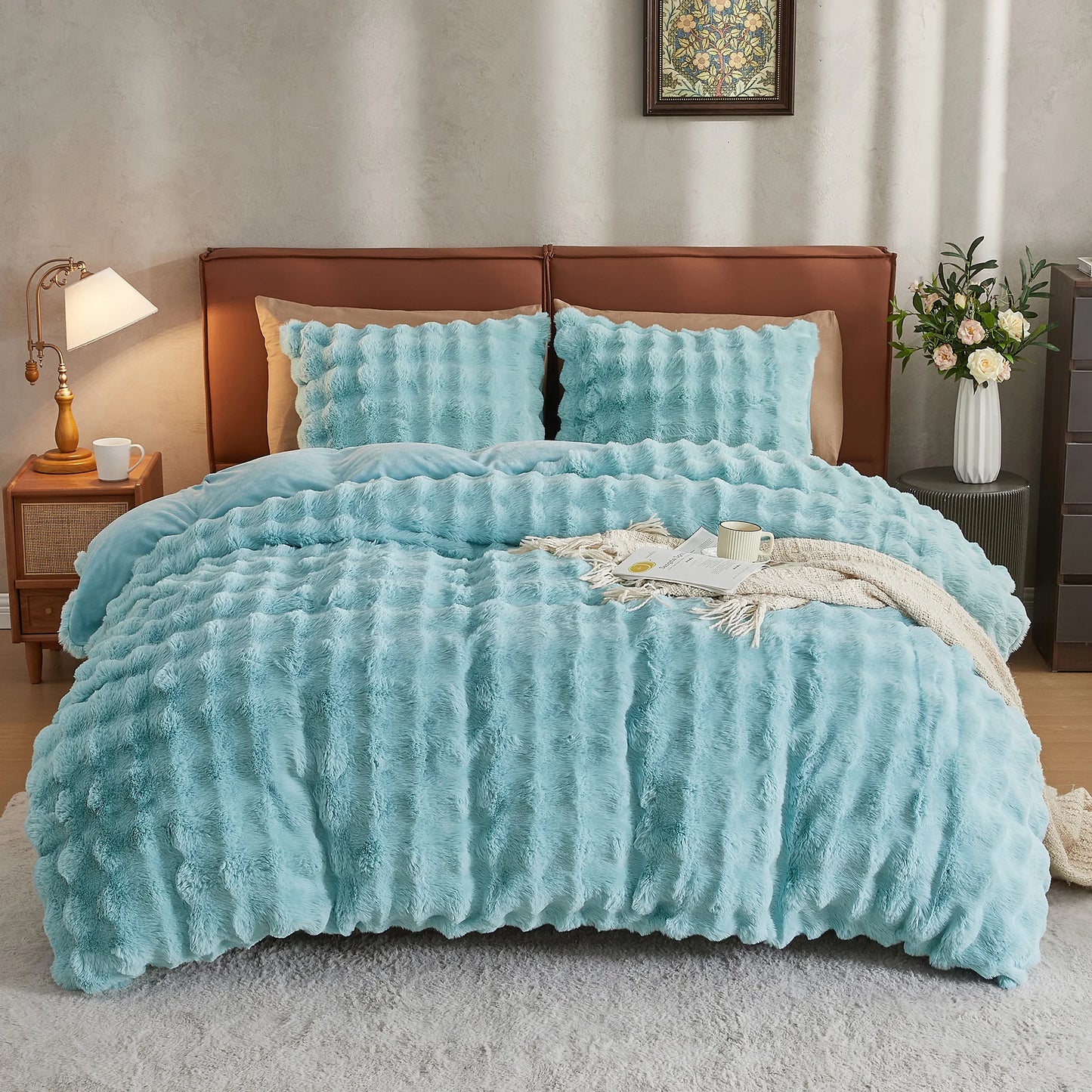 Cozy Plush Long Fluffy Bedding Set with Zipper Closure