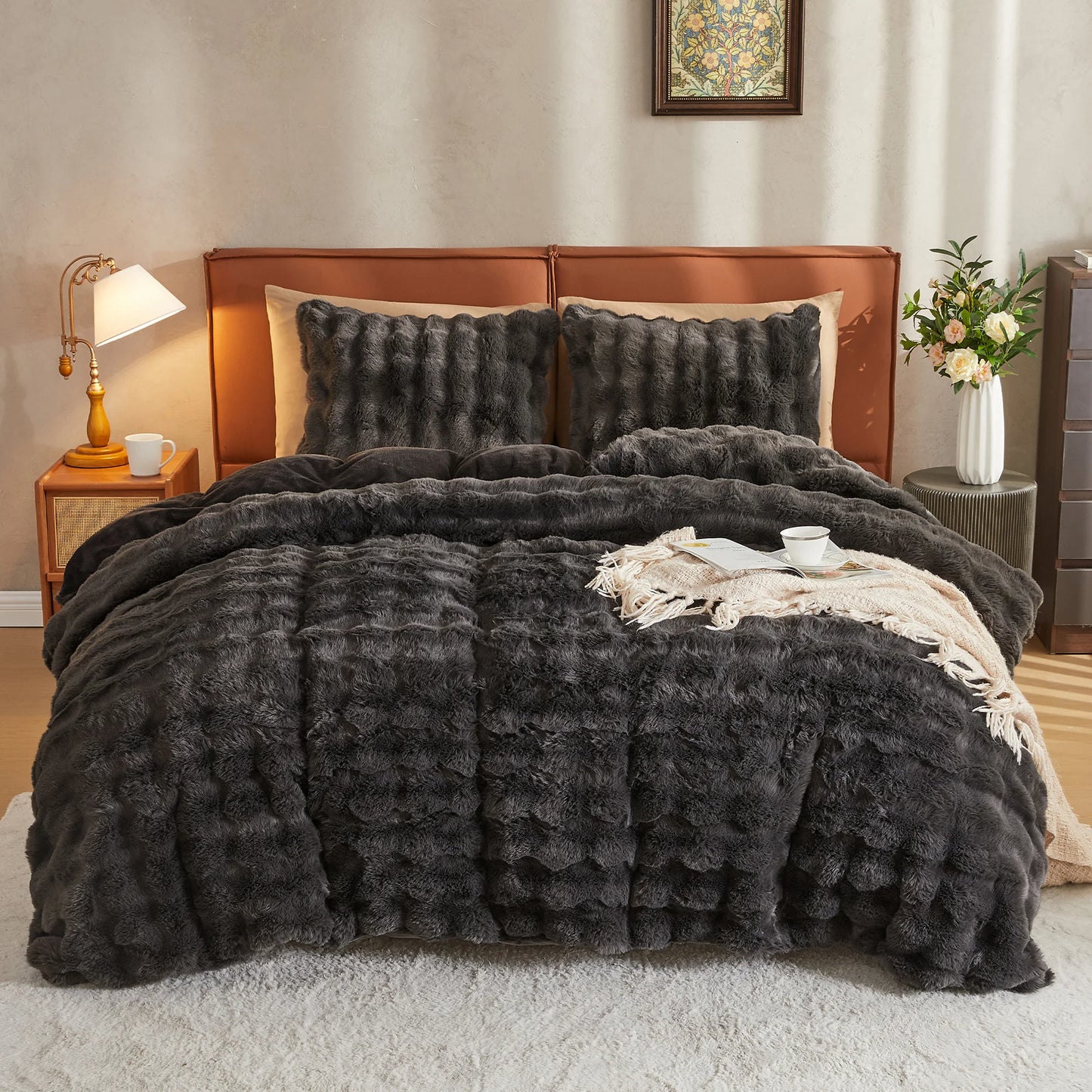 Cozy Plush Long Fluffy Bedding Set with Zipper Closure
