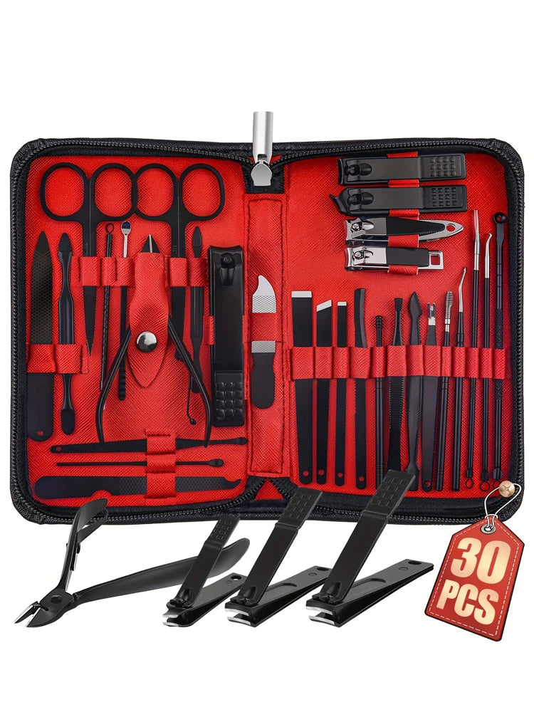 30-Piece Manicure, Pedicure Professional Nail Clipper Set Stainless Steel Black