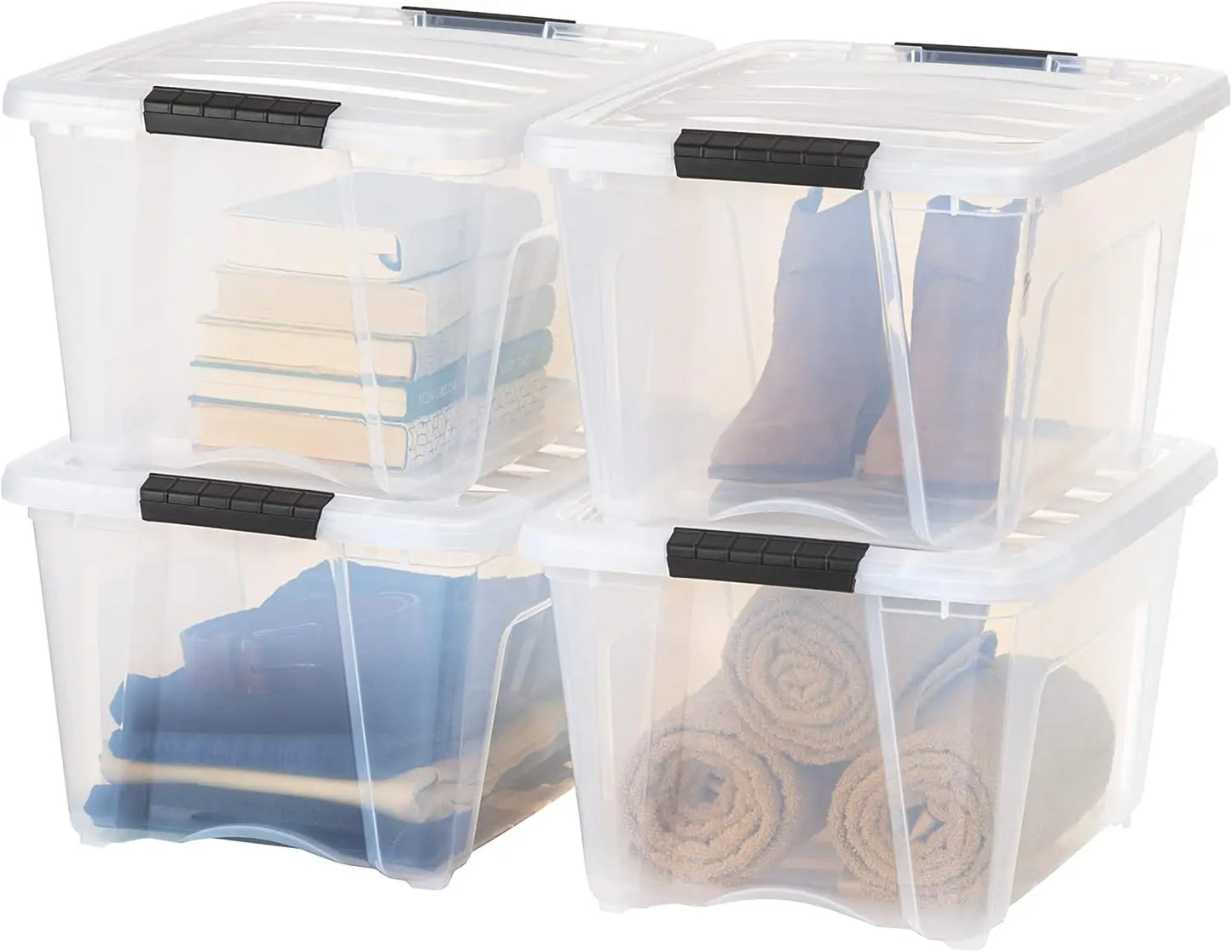 6 Pack Stackable Storage Bins with Lids and Latching Buckles