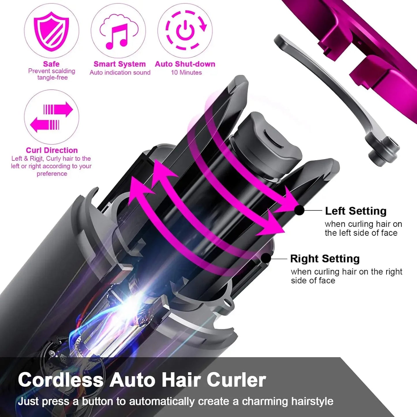 Wireless Hair Curler USB Rechargeable Display Temperature and Adjustable Timing
