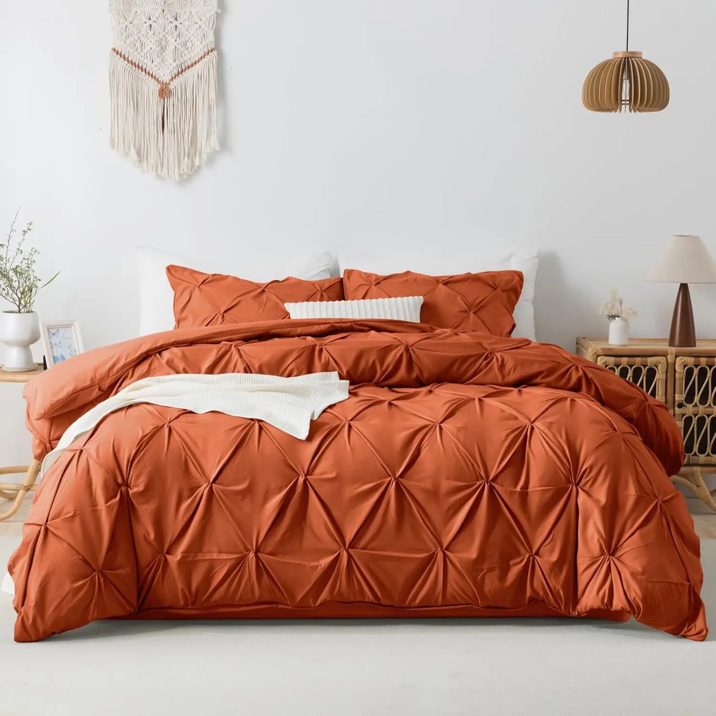 White King Pinch Pleat Cover, 3 Pieces Soft Cover Bedding Set with Zipper Closure & Corner Ties