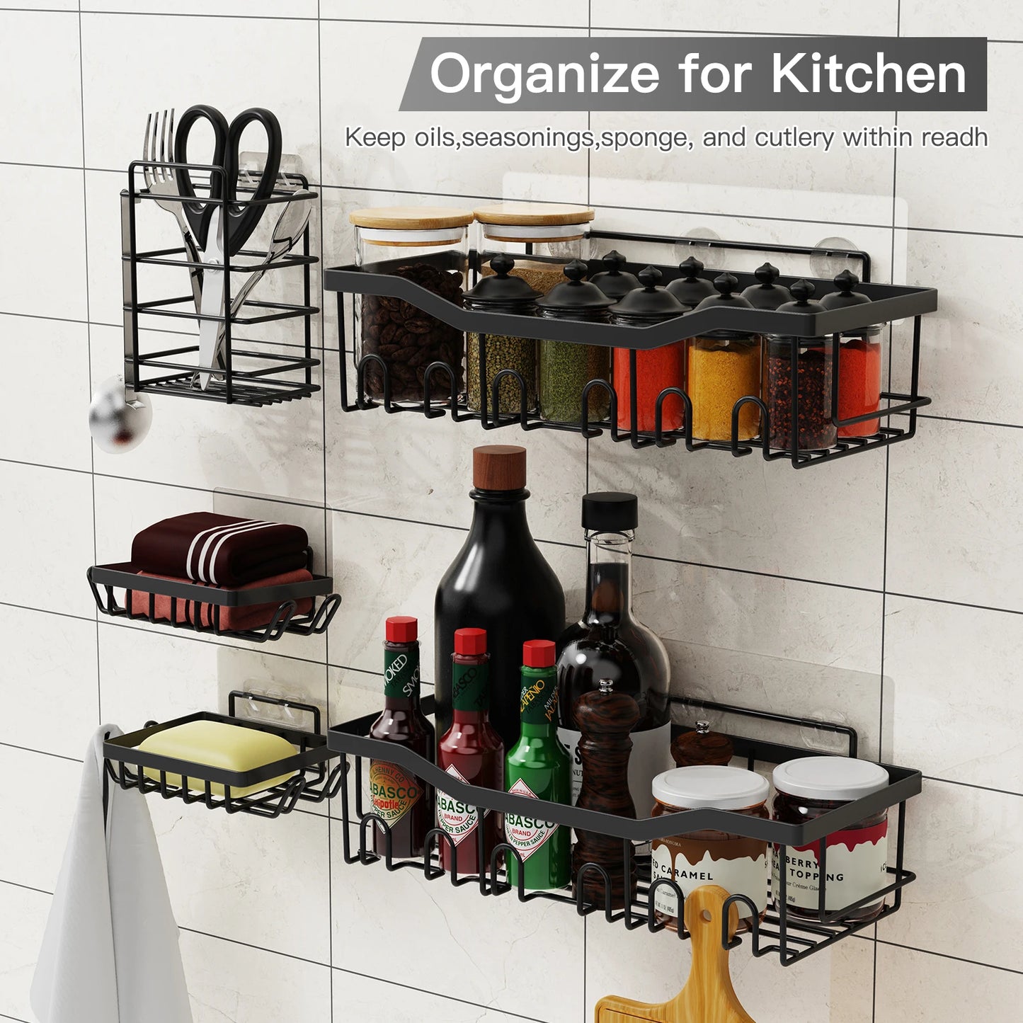 6pcs Stainless Steel Bathroom Kitchen Shelves Accessories