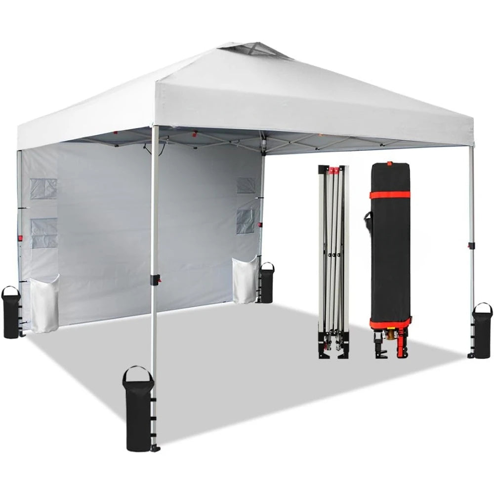 10x10 Pop Up Canopy  with Pockets Sidewall, Easy Up Sun Shelter with One Person Set Up Center Lock