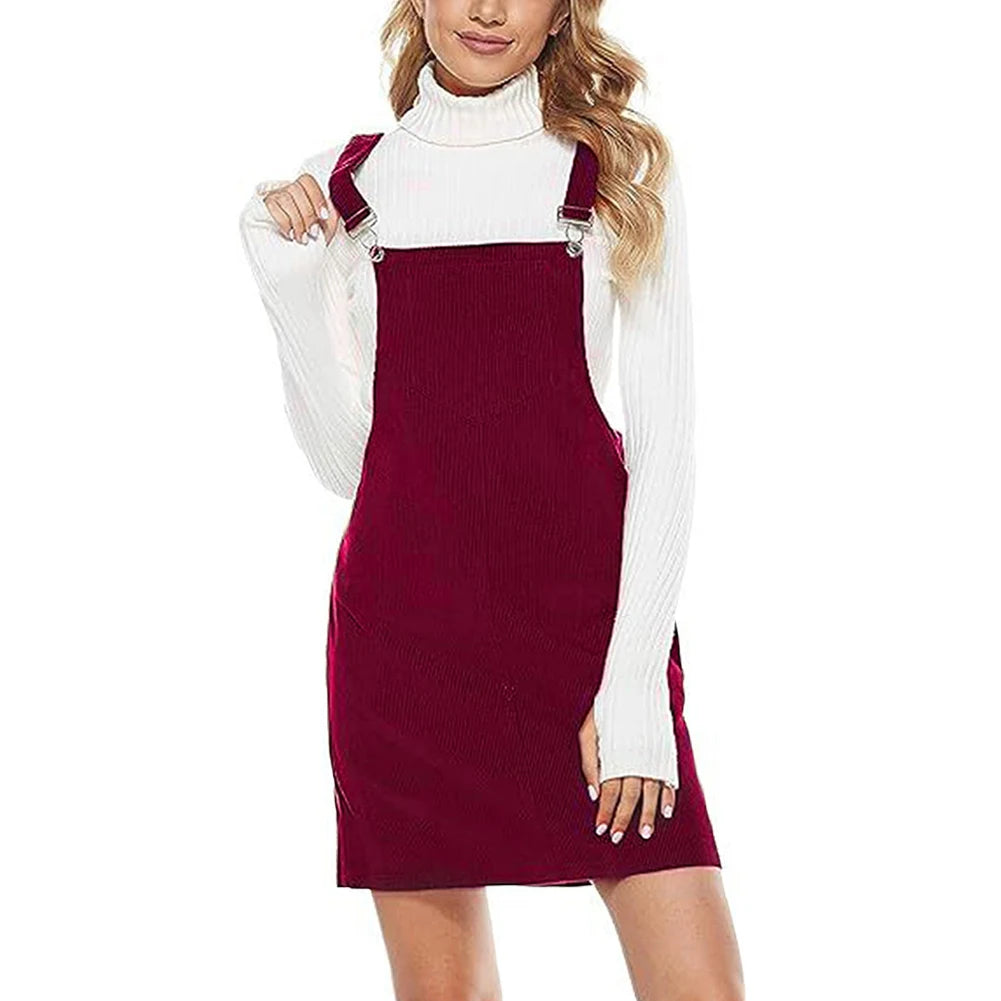 Teen Girls Corduroy Dresses Short Overall Dresses Elegant Style Daily Outfit
