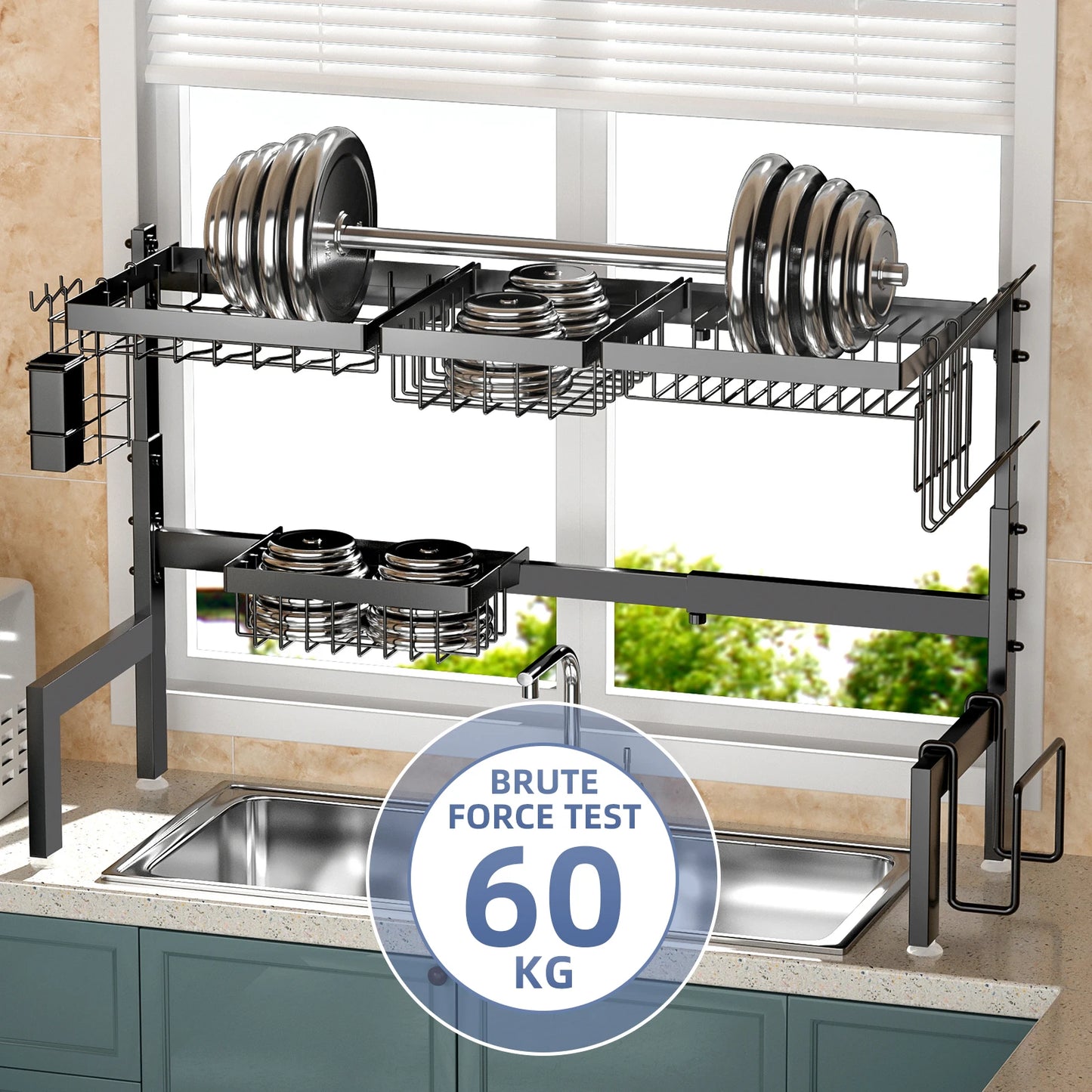 2 Tier Adjustable Over The sink Metal Steel Dish Drying Racks