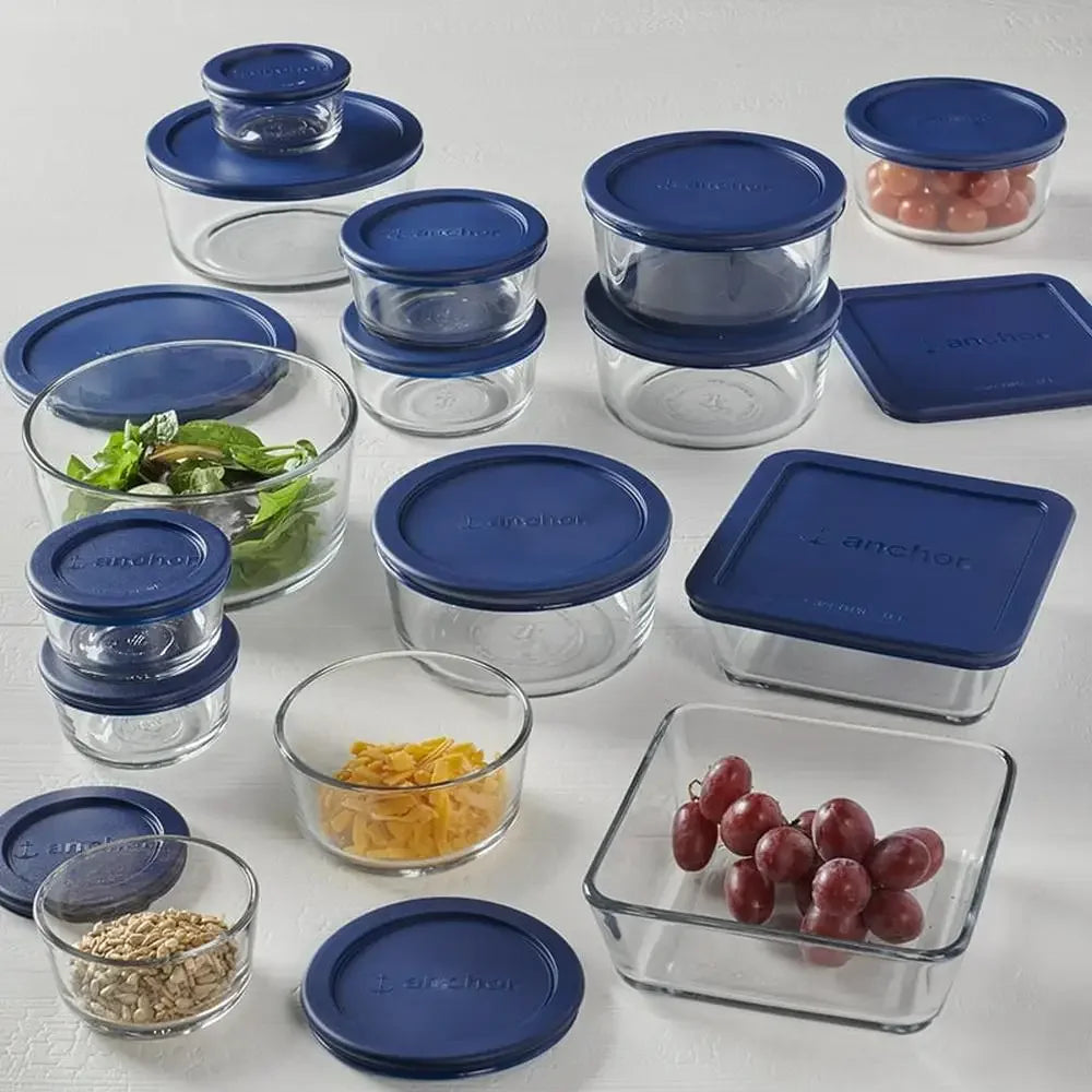 30 Piece Glass Navy Airtight Food Storage Containers with Lids Safe for Microwave and Freezer