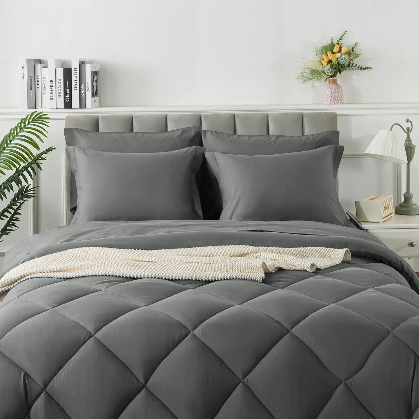 7 Pieces Reversible Bed in a Bag Set with Soft Quilted Lightweight Comforter